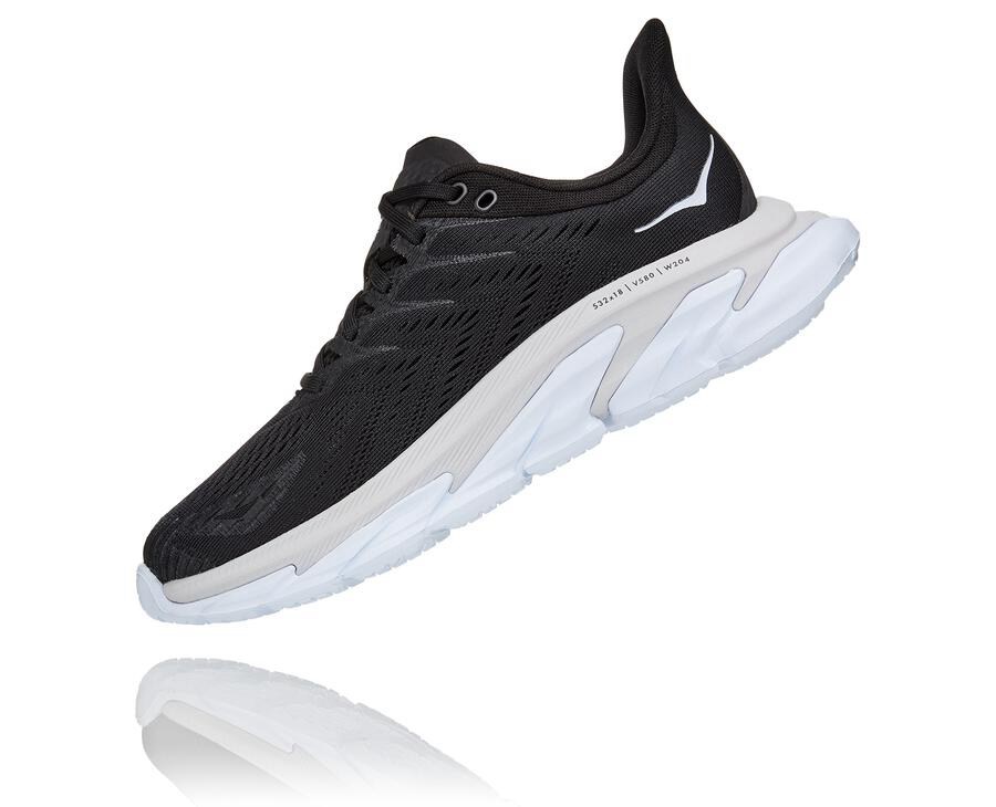 Hoka One One Running Shoes Womens Black/White - Clifton Edge - 08631PXCF